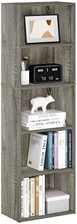 Furinno LUDER Book Shelf, 5-Tier Bookshelf, Bookcase with Open Shelves, 9.4 x 15.8 x 52, Easy Assembly, for Living Room, Bedroom, Home Office, French Oak