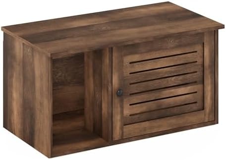 Furinno Peli Farmhouse Hidden Cat Litter Box with Divider, Rustic Brown