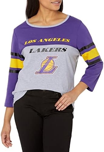 Ultra Game NBA Official Women's Raglan Baseball 3/4 Long Sleeve Shirt, Los Angeles Lakers, Team Color, Small