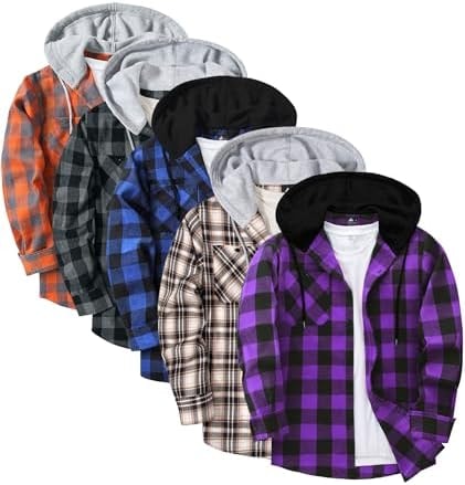 SWISSWELL 5 Pack Hooded Flannel Shirt for Men Plaid Hoodie