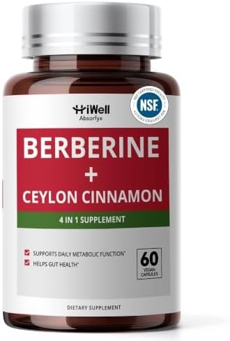 HiWell Berberine with Ceylon Cinnamon 300mg, Gentle 4-in-1, 30-Day Supply