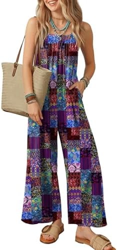 Ekouaer Casual Jumpsuits for Women Adjustable Straps Overalls One Piece Jumpsuit Wide Leg Rompers With Pockets S-XXL