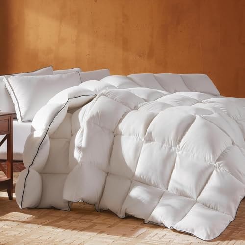 Richtry Goose Feather Down Fiber Cotton Comforter King Size, Ultra-Soft Duvet Insert, Hotel Collection White Quilted Comforter, All Season Bedding Comforter with 8 Corner Loops, 106x90 Inch