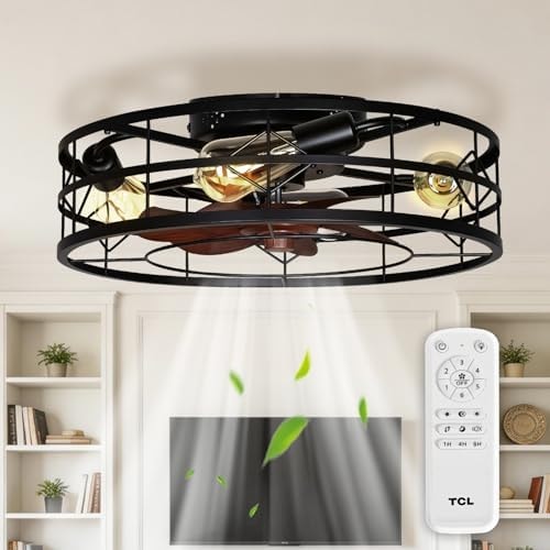 TCL 20" Black Caged Low Profile Ceiling Fans with Lights & Remote