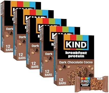 KIND Breakfast Protein Bars, Dark Chocolate Cocoa, Gluten Free, Low Sodium, Healthy Snacks, 8g Protein, 30 Count (30 Packs of 2 Bars)