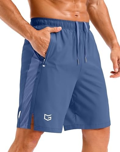 G Gradual Men's Lightweight Athletic Shorts 7"/9"/5" Zip Pockets Quick Dry Breath Gym Workout Short for Tennis Running(9'',Dusty Blue,L)