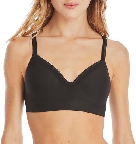 Hanes Women's Wireless Seamless Full-Coverage Convertible T-Shirt Bra with Moisture-Wicking, Large, Black