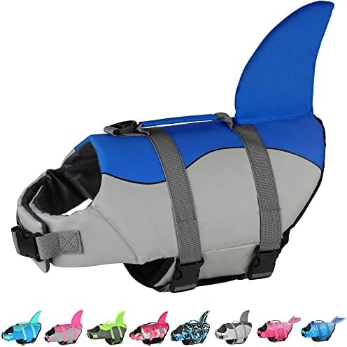 Dogcheer Dog Life Jacket Shark, Adjustable Dog Swim Life Vest for Swimming Boating with Superior Buoyancy & Rescue Handle, Ripstop Pet Float Vest Coat for Small Medium Large Dogs - Blue, L