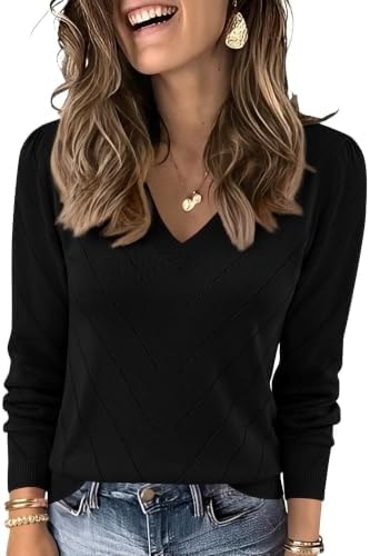 LOMON Sweaters for Women Long Sleeve Fall Shirts Dressy V Neck Work Blouses