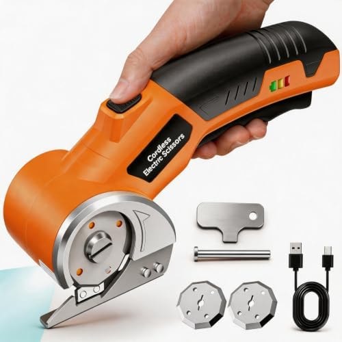 Electric Scissors, Cardboard Cutter, With LED Light, High-Efficiency Brushless Motor, 2000mAh Battery, Tungsten Steel Blade, Suitable for Cloth, Cardboard, Carpet Wire Rope Cutters Orange