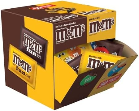 M&M'S Milk Chocolate & Peanut Fun Size Candy Variety Pack Bulk Box, 50 Ct, 30.58 oz