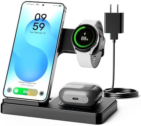 3-in-1 Charging Station for Samsung, Foldable Wireless Charger Stand