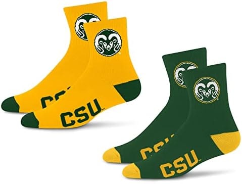 For Bare Feet NCAA Colorado State Rams Quarter Sock Two Pack Team Colors Large