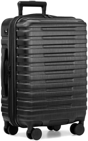 U.S. Traveler Boren Polycarbonate Hardside Rugged Travel Suitcase Luggage with 8 Spinner Wheels, Aluminum Handle, Carry-on 22-Inch, USB Port, Black