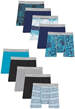 Hanes Boys' Underwear Boxer Briefs Pack, lightweight Comfort Flex Underwear, Moisture-Wicking Boxer Briefs for Boys, 10-Pack X LARGE