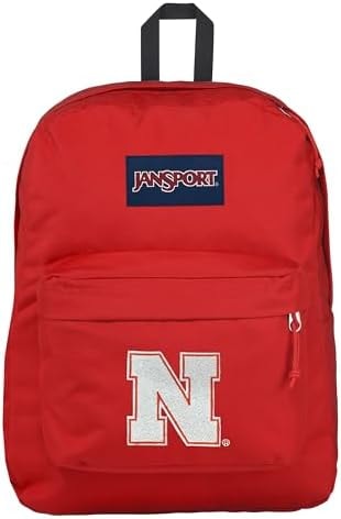 JanSport NCAA Officially Licensed Backpack, Nebraska Cornhuskers, Superbreak Plus with Padded 15'' Laptop Sleeve, Spacious Computer Bag for Men & Women, Durable Daypack with Bottle Pocket, Red Tape