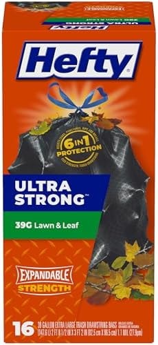 Hefty Ultra Strong Lawn & Leaf Trash Bags, Unscented, 39 Gallon, 16 Count