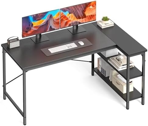 DUMOS 55" L Shaped Computer Desk, Gaming Corner Desks with Storage Shelves
