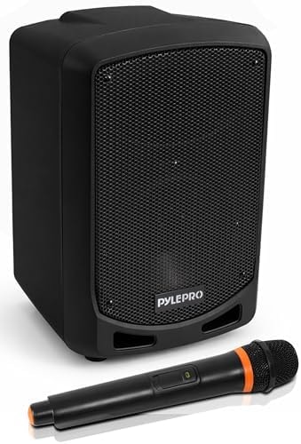 Pyle Portable Bluetooth PA Speaker System - Indoor Outdoor Karaoke Sound System w/Wireless Mic, Audio Recording, Rechargeable Battery, USB/SD Reader, Stand Mount, for Party, Crowd Control - Pyle
