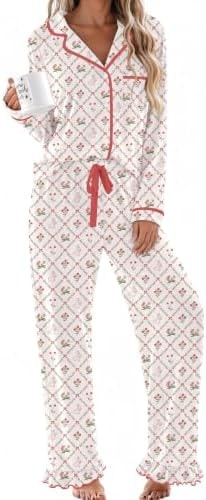 Ekouaer Womens Pajama Sets Long Sleeve Sleepwear Button Down Pjs Loungewear