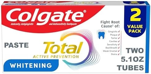 Colgate Total Whitening Fluoride Toothpaste, Mint, 2 Pack, 5.1 oz