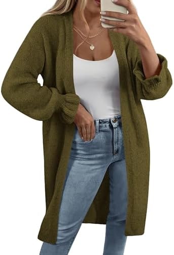 KIRUNDO Long Cardigans for Women Oversized Open Front Coats,Army Green,S