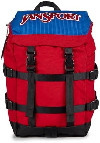 JanSport Mini Skip Pack – Compact Backpack with Main Compartment, Side Water Bottle Pocket, and Zippered Accessory Pocket, Red Tape