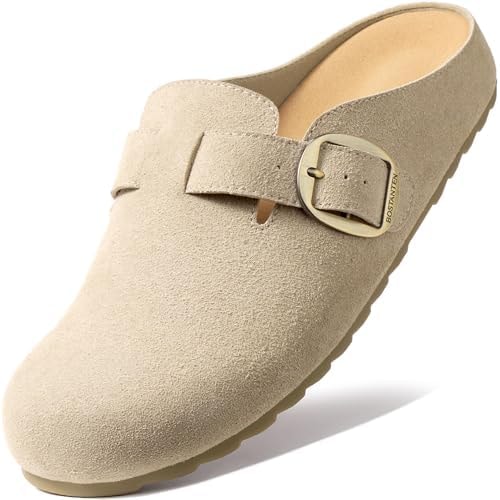 BOSTANTEN Suede Clogs for Women Wide Width Comfort Mules with Arch Support