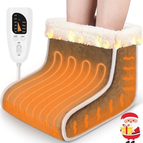 Electric Foot Warmer, Rapid Heating Pad for Feet, 6-Level Heating Feet Warmers Washable, Heated Slippers Christmas Gift for Women Men