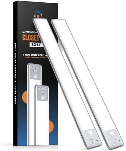 BLS 14.8inch Under Cabinet Lighting, LED Closet Lights, Motion Sensor Light Indoor, Battery Operated USB C Rechargeable, Dimmable Magnetic Night Light for Kitchen, 4 Sensor Mode, Cool White (2 Pack)
