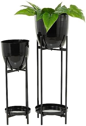 Deco 79 CosmoLiving by Cosmopolitan Metal Planter with Removable Stand, Set of 2 32", 24" H, Black