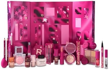 Revolution Makeup 2025 Advent Calendar, 24-Piece Beauty Gift Set for Lips, Eyes, & Face, Features Essential Cosmetics & Tools, Vegan & Cruelty-Free