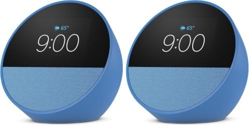 Amazon Echo Spot (newest model), Great for nightstands, offices and kitchens, Smart alarm clock, Designed for Alexa+, Ocean Blue (Pack of 2)