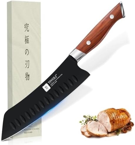 TIVOLI Santoku Knife, 7 Inch Professional Chef Knife with Wood Handle