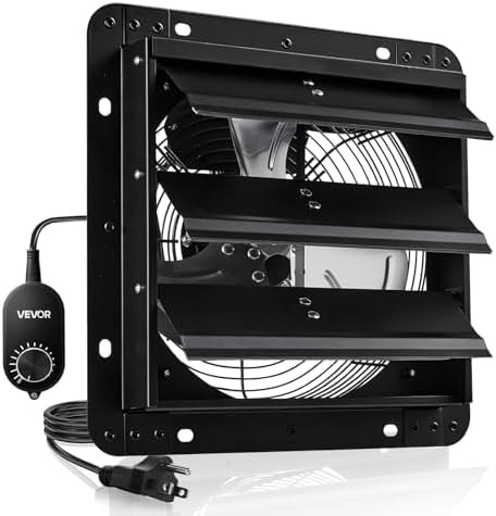VEVOR 10'' Exhaust Fan, Wall Mounted Attic Fan with Variable Speed controller, 900 CFM, Automatic Shutter, Ventilation and Cooling, Black