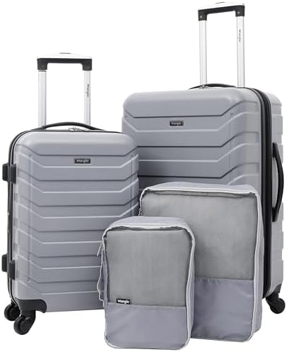 Wrangler 4 Piece Miami Luggage and Packing Cubes Set, Sharkskin