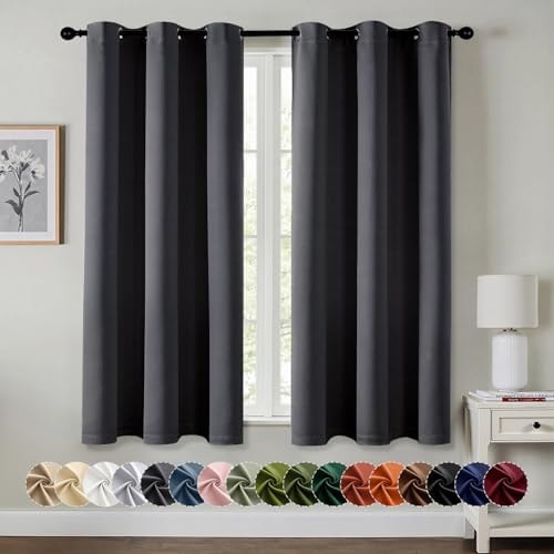 MIULEE Blackout Curtains for Bedroom 2 Panels 40 x 63 Inch Long Dark Grey