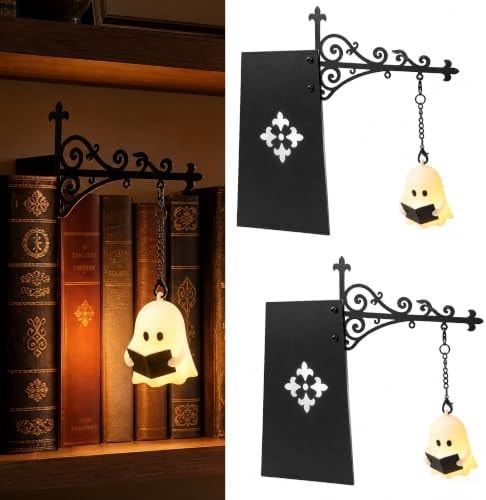 Vinspire Halloween Decorations, Bookshelf Lantern 2PCS Vintage Halloween Decor, 3D Ghost Reading Book Lamp,Bookshelf Lights & Bookshelf Lamp for Book Nook, Library, Mantel, Cute Halloween Gifts