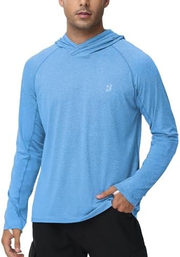 Roadbox Mens UPF 50+ Fishing Shirts - Long Sleeve UV Sun Protection Hoodie Outdoor Hiking Shirts for Sports Running