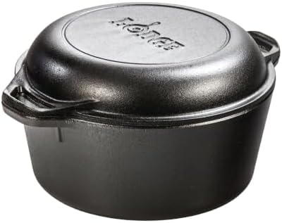 Lodge Cast Iron Double Dutch Oven, 2-in-1 Pot and Skillet Combo, 5 Quart