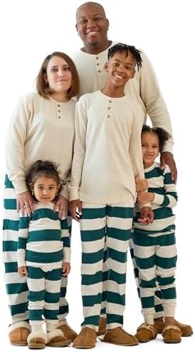 Butterblu Matching Family Jammies Holiday Pajamas Organic Cotton PJs Adults, Kids, Toddlers, Baby, Pets, Green Jumbo Stripe, 14 Years