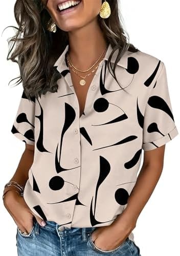 Zeagoo Button Down Shirts for Women Short Sleeve Summer Tops Dressy Blouses