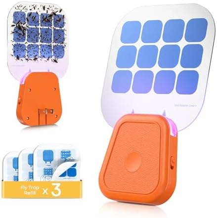 Fruit Fly Traps,Plug in Fly Trap with UV Light & Glue Cards,Fly Trap Indoors for Gnats, Mosquitoes,Moths & More,Insect Trapper for House Kitchen Garage, 1 Pack & 3 Refills