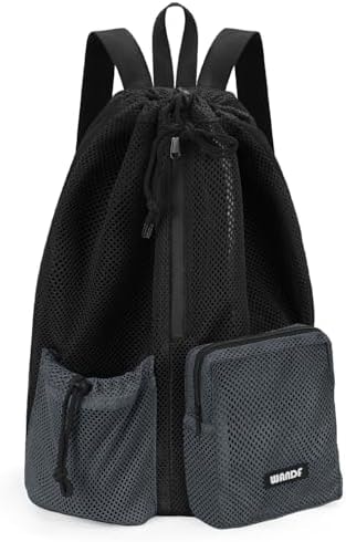 WANDF Swim Bag for Swimmers, Mesh Beach Backpack (L,Black)