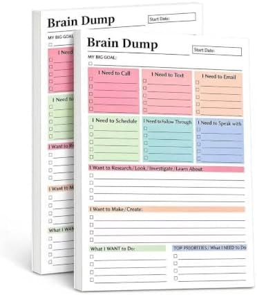 Brain Dump Notepad, 2Pack Adhd Brain Dump Notebook Planner Pad 100Page