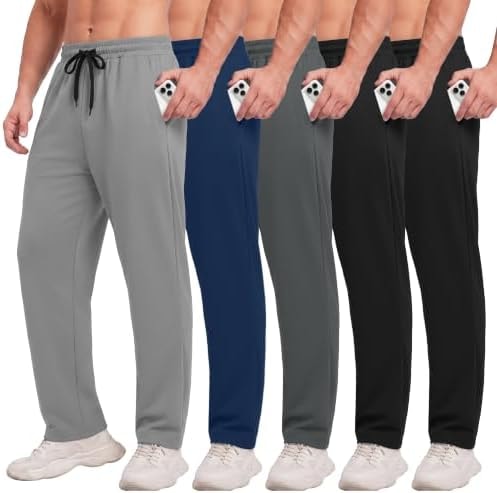 5 Pack Men's Sweatpants with Pockets - Mesh Open Bottom Athletic Pants
