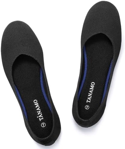 Tanamo Black Flats for Women Ballet Shoes Knit Flat Shoes for Women Round Toe Slip on Women Flats for Dressy Casual Office Work Wedding Comfort Soft