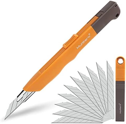 Mulwark 11PC Box Cutter Retractable Utility Knife Set - Heavy Duty Craft Knife with 10PC Sharp Snap-off 9MM 30 Degree Blades for Precision Cutting