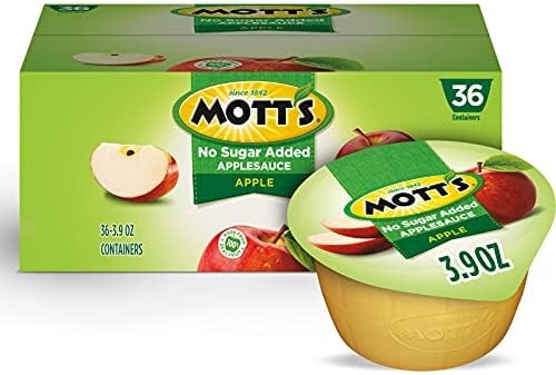 Mott's No Sugar Added Applesauce, 3.9 Oz Cups, 36 Count, Good Source Of Vitamin C, No Artificial Flavors
