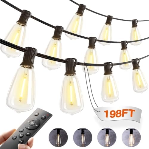 addlon 198FT Outdoor String Lights for Outside Waterproof Patio Lights with Plastic ST38 LED Edison Bulbs Outdoor Lighting Extra Long for Backyard Bistro Porch Garden Pergola Party Decor